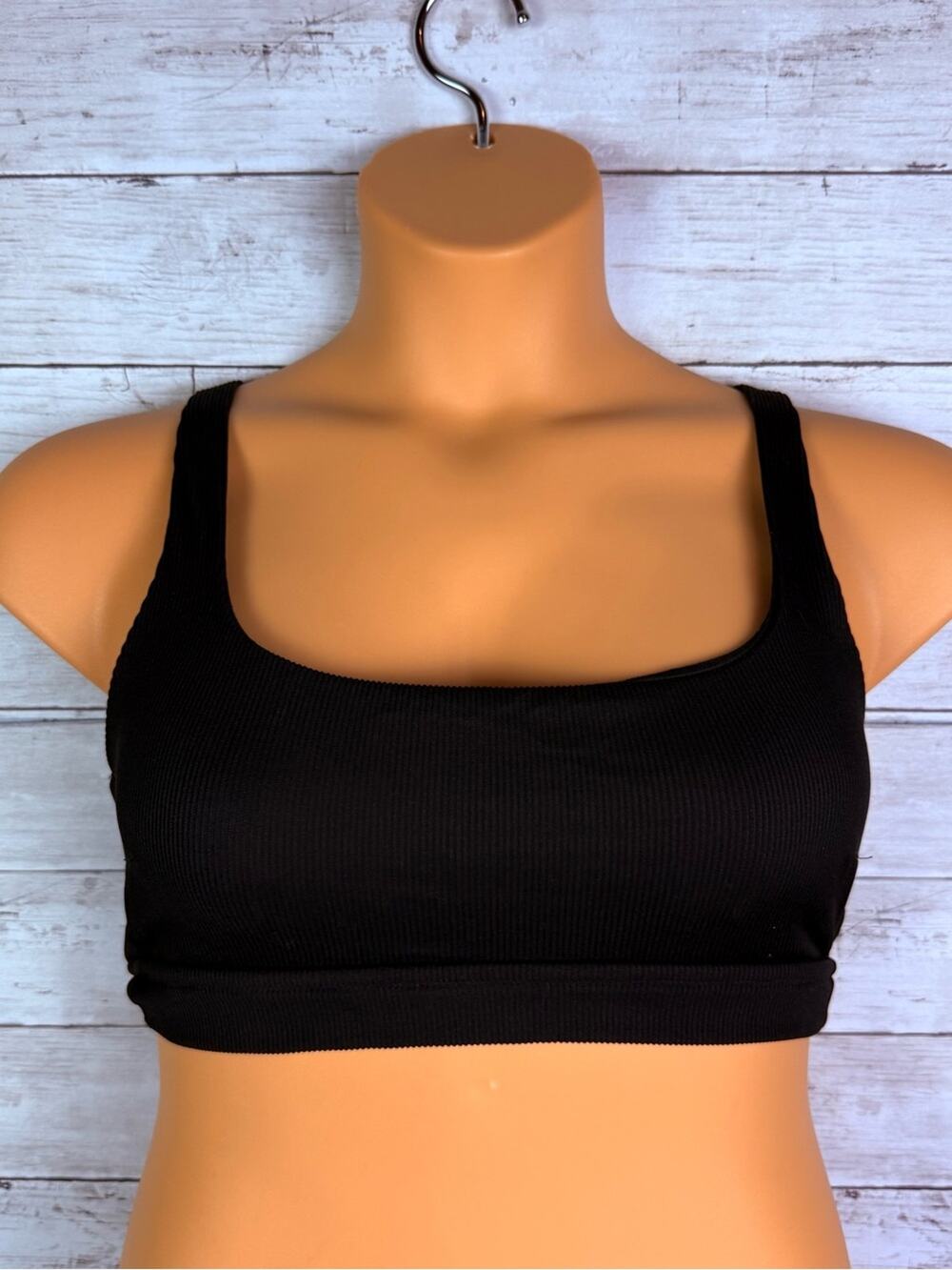 Aerie Black Ribbed Square-Neck Bralette - Women Intimates Size Large